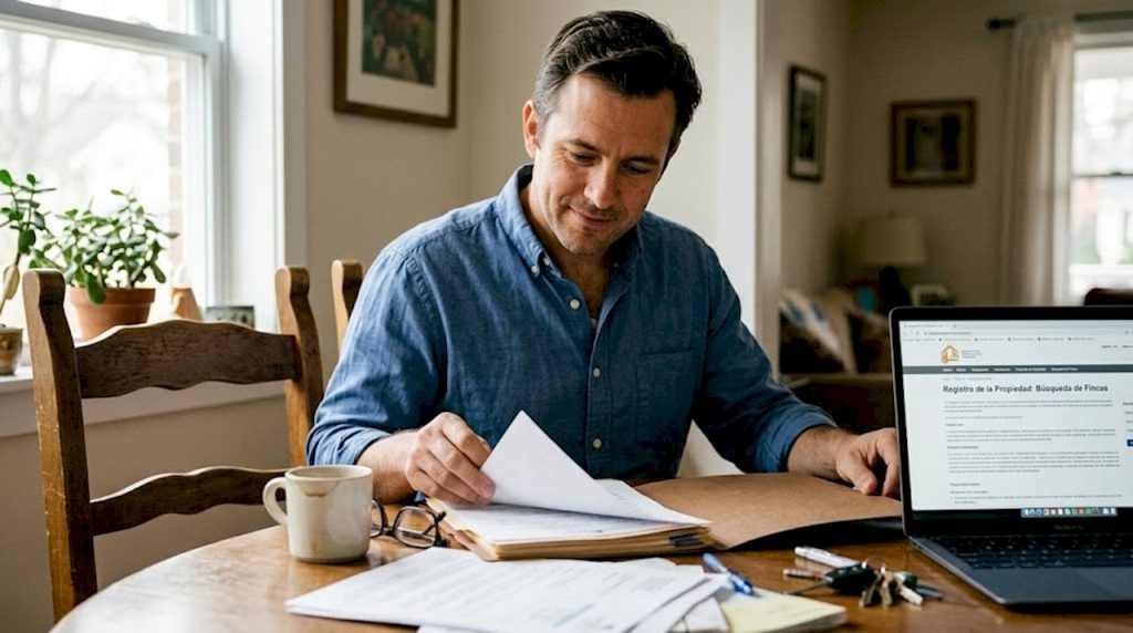 Hombre revisando papeles para la compra de una casa