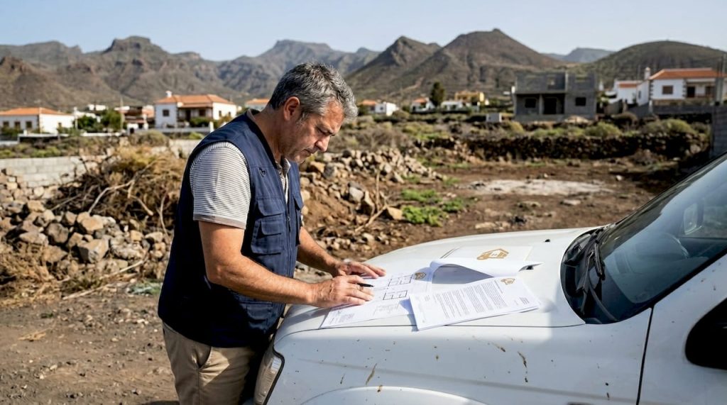 Inspector realizando una visita de campo en una zona rural de Tenerife
