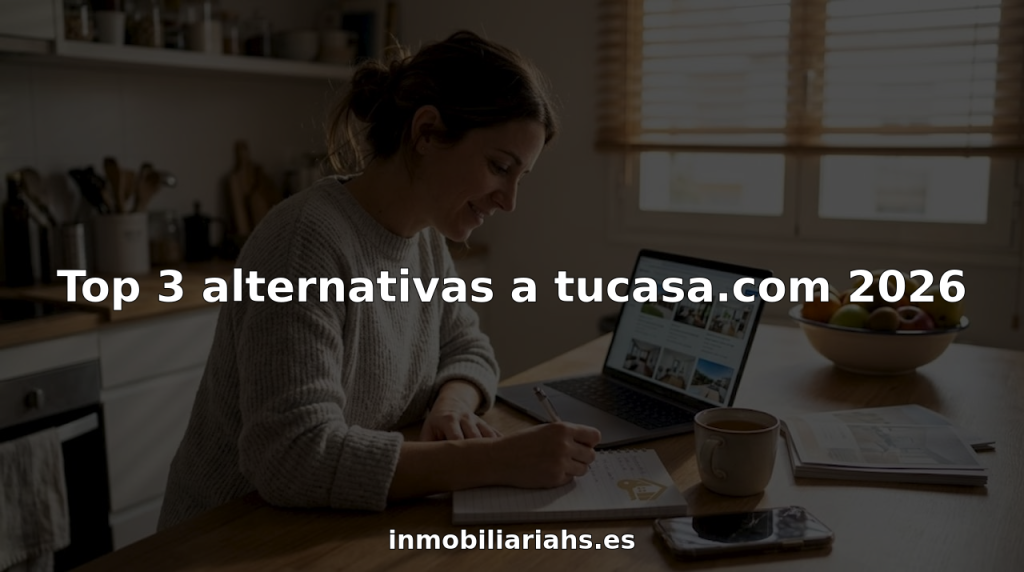 Una mujer revisa opciones de casas desde su portátil mientras está en la cocina.