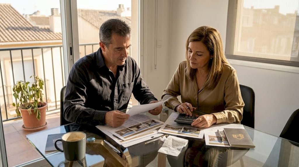 Una pareja revisa la documentación necesaria para comprar una vivienda en Tenerife.