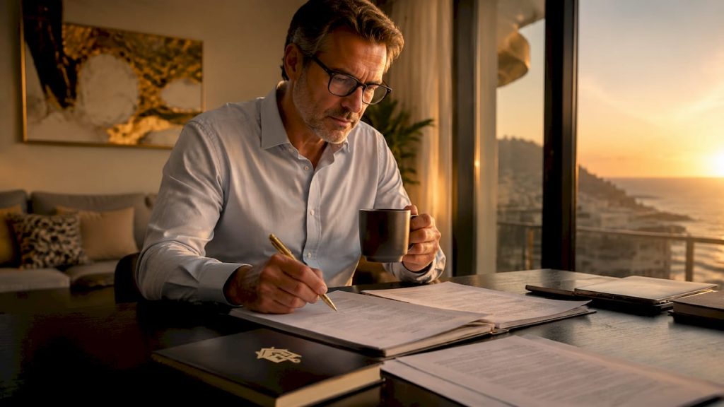 Hombre revisando la documentación para comprar una casa