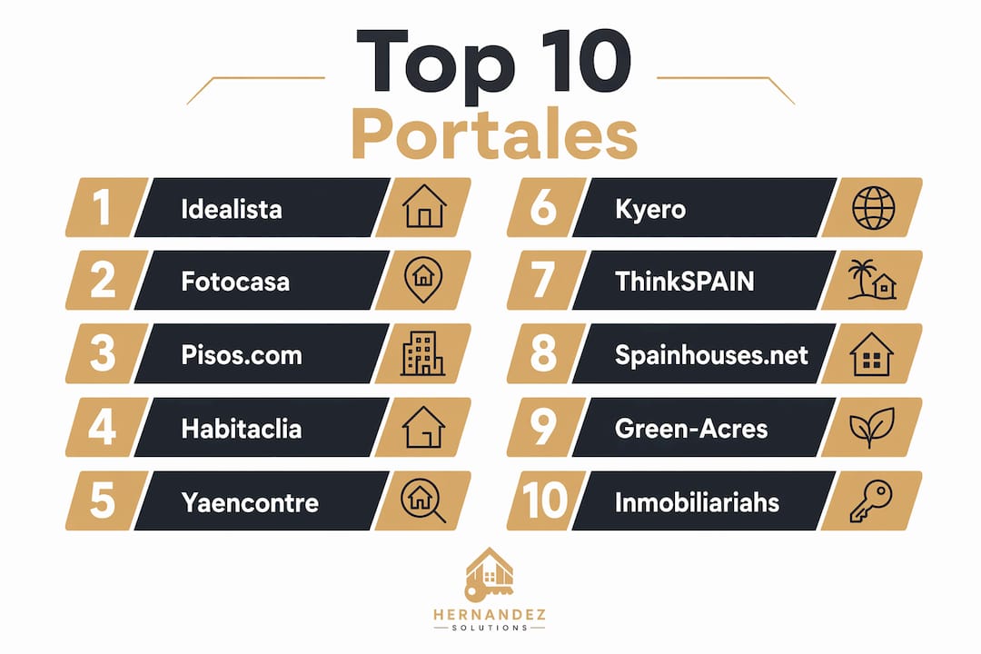 Ranking visual de los 10 portales inmobiliarios más importantes en España