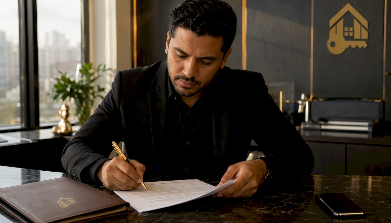 Personas firmando un contrato de alquiler