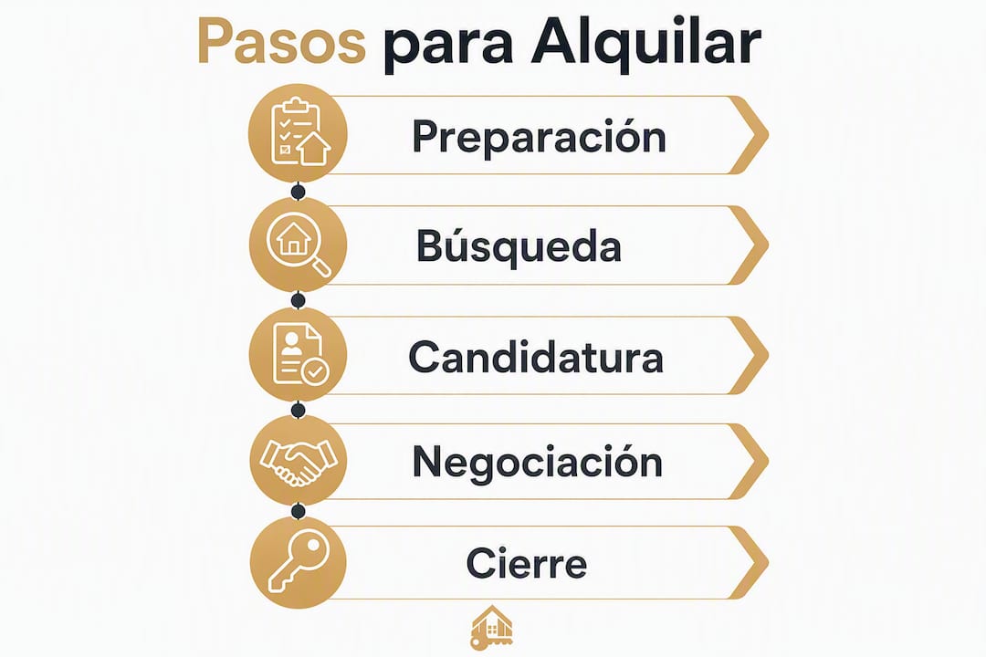 Guía visual con los pasos imprescindibles para alquilar una vivienda