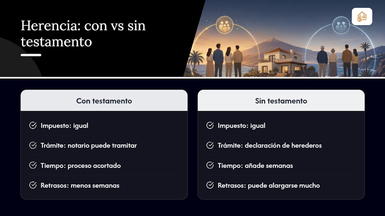Herencia con testamento frente a herencia sin testamento — overview diagram