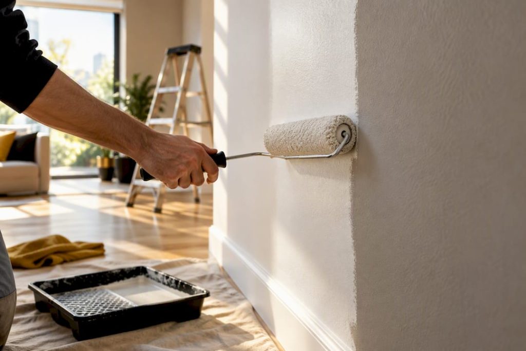 Pintando una pared para renovarla antes de vender