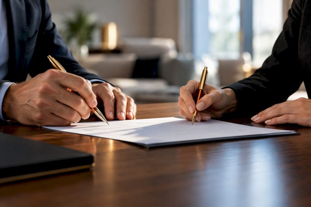 Firma de contrato de alquiler comercial