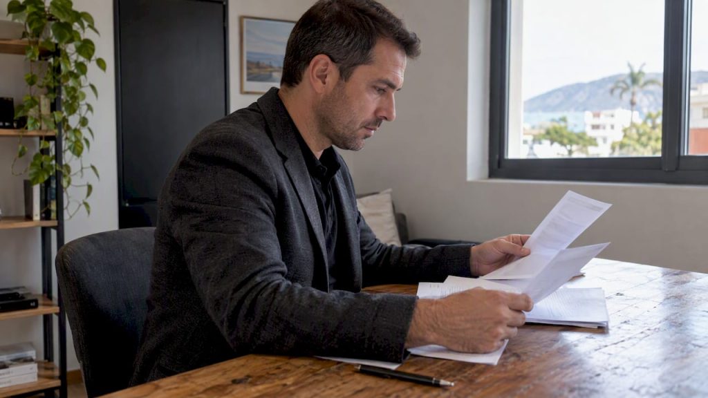 El comprador examina los documentos de retención fiscal